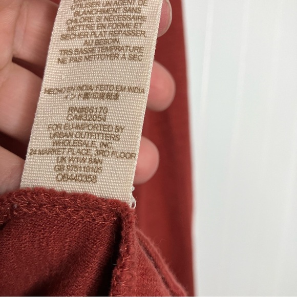 Free People Top Small  Orange Long Sleeve Stretch Lace-up Fall Boho Peasant - Picture 6 of 7